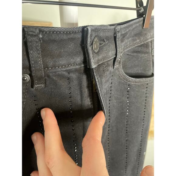 Loft Black Denim Midi Skirt Size 0 Sparkle Pinstripe Holiday Party - Picture 5 of 11